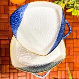 Ceramic 2 Pc Deep Snack Platter with Side Handles | Serving Dish for Snacks Tray-11