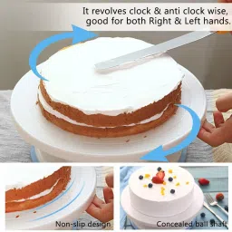 ozex Degree Rotating Revolving Cake Turn Table Plastic Cake Decorating Turntable Stand Cake Decoration Turning Table Tool with 3pc Scraper Fondant Set Plastic Cake Server Plastic Cake Server image 5
