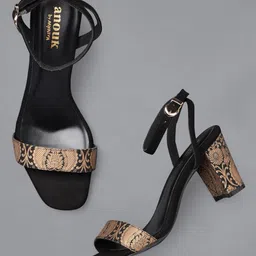 Anouk Women Black & Gold-Toned Woven Design Sandals-27