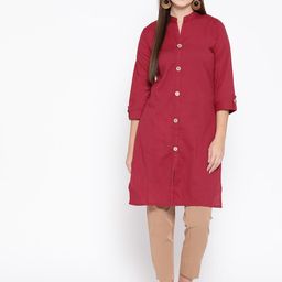 Vastraa Fusion Women Maroon Solid Straight Kurta-image-67