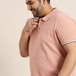 Sztori Men Plus Size Pink Solid Pure Cotton Polo Collar T-shirt-47
