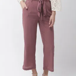 MISH Women Mauve Comfort Flared Cropped Parallel Trousers-picture-10