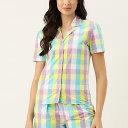 ETC Women Multicoloured Checked Night suit-7
