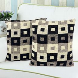 Saral Home Black & Grey Set of 2 Geometric Square Cushion Covers-32