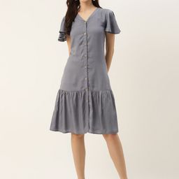 BRINNS Grey Solid A-Line Midi Dress-image-19