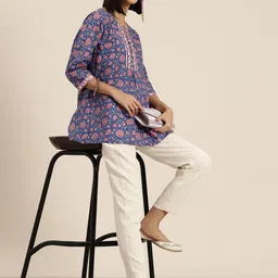 HERE&NOW Ethnic Motifs Printed Pure Cotton Pleated Kurti-picture-49