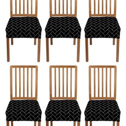 Lazi 200 GSM 6 Pieces Black Stretchable Dining Chair Seat Covers-image-87