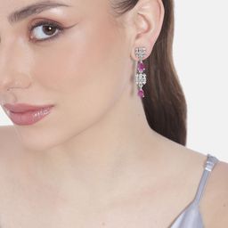 Estele Rhodium-Plated CZ Contemporary Drop Earrings-34