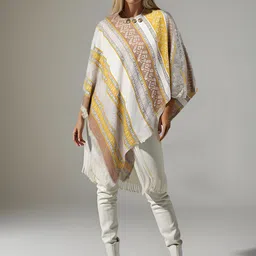 Taurus Printed Acrylic Frinched Poncho Sweater-image-58