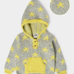 MiArcus Kids Grey & Yellow Printed Full Sleeves Hooded Sweater-49