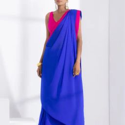 Swtantra Blue Plain Saree With Unstitched Blouse-image-40