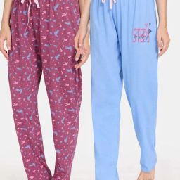 Rosaline by Zivame Blue & Purple Printed Pyjamas - Pack of 2-image-69