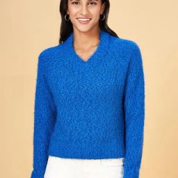 People by Pantaloons Blue Self Pattern Sweater-image-70
