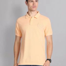 AD by Arvind Orange Slim Fit Embroidered Logo Polo T-Shirt-image-57