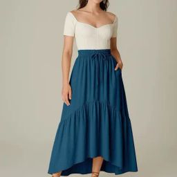 Moomaya Teal Regular Fit Skirt-picture-30