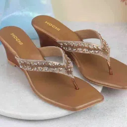 Mochi Women's Antique Gold Thong Wedges-image-82