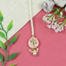 Asthetika Kids Girls Gold-Plated Kundan Studded Maang Tikka-image-53