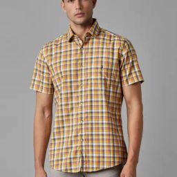 Louis Philippe Yellow Cotton Slim Fit Checks Shirt-picture-40