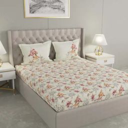 GMF White & Orange Cotton 144 TC Bed Sheet Set-image-84