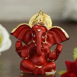 eCraftIndia Gold Plated Red Siddhivinayak Ganesha Idol for Home/Temple/Office/Car Dashboard-44