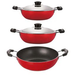 Nirlon Non-Stick Red Aluminium Kitchenware Utensil Set with Steel Lid - (2.6mm)-16