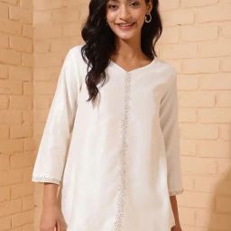Fabindia Off White Cotton Silk Woven Tunic-picture-26