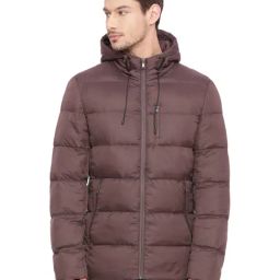 Basics Brown Comfort Fit Quilted Hooded Jacket-image-33
