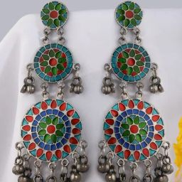Fida Circular Meenakari Set Multi Dangler Earrings-image-95