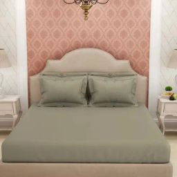 Spaces Light Grey Cotton 600 TC King Bed Sheet With Pillow Covers-12