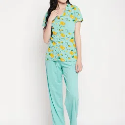 Clovia Blue Printed Cotton Shirt With Pyjamas-picture-34