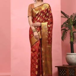 Silk Land Banarasi Silk Maroon Woven Saree With Blouse-image-45