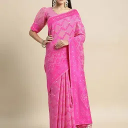 Satrani Pink Woven Saree With Unstitched Blouse-image-37