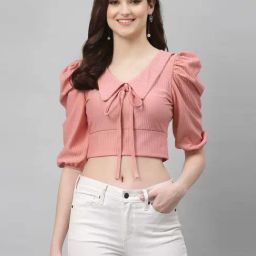 SELVIA Pink Short sleeve Crop Top-picture-2