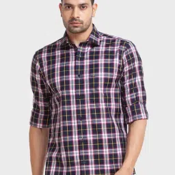 ColorPlus Blue Cotton Tailored Fit Checks Shirt-image-79