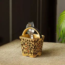 ExclusiveLane Yellow & Brown Ceramic Cutlery Holder - Set of 1-23