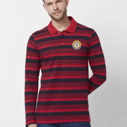 Giordano Red Cotton Slim Fit Striped Polo T-Shirt-picture-15