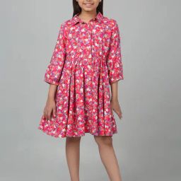 Cantabil Kids Pink Floral Print Shirt Dress-image-41