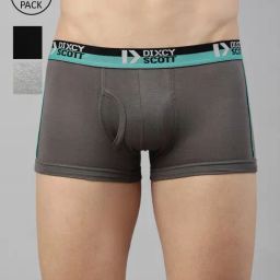Dixcy Scott Originals Grey & Black Cotton Trunks - Pack of 3-image-48