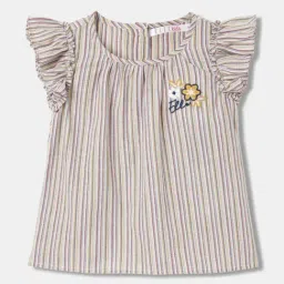 Elle Kids Beige Cotton Striped Top-image-31