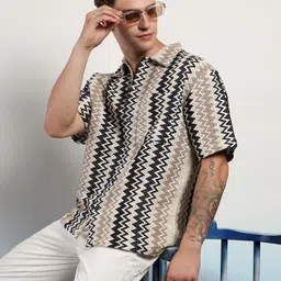 Kotty Men Sheer Striped Casual Shirt-image-68