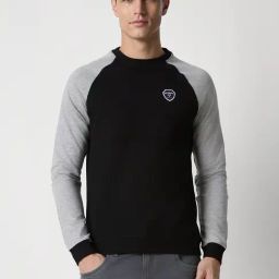 Peter England Black & Grey Slim Fit Colour Block Sweatshirt-image-22
