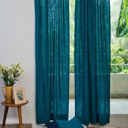 Fabindia Standalone Teal Cotton Curtain 9 Feet-image-30