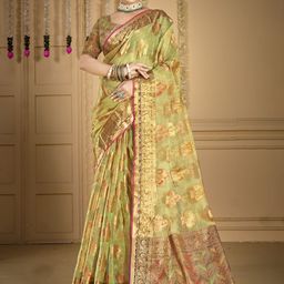 SANGAM PRINTS Woven Design Organza Tussar Saree-image-34