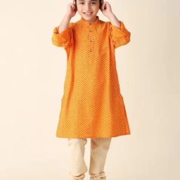 Fabindia Kids Orange Printed Full Sleeves Kurta-image-7