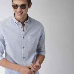 Mast & Harbour Men Blue & White Slim Fit Striped Casual Sustainable Shirt-image-97