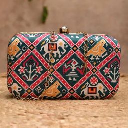 Rocia Green Printed Small Box Clutch-12