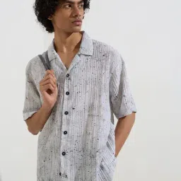 Nuon by Westside Grey Speckle Detailed Relaxed-Fit Shirt-image-4
