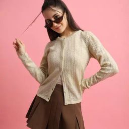 Forever 21 Beige Self Design Sweater-image-81