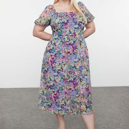 Trendyol Women Floral Print Flared Sleeve Fit & Flare Midi Dress-image-76