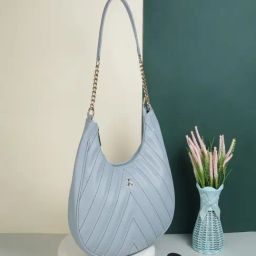 Mochi Light Blue Textured Medium Hobo Bag-image-59